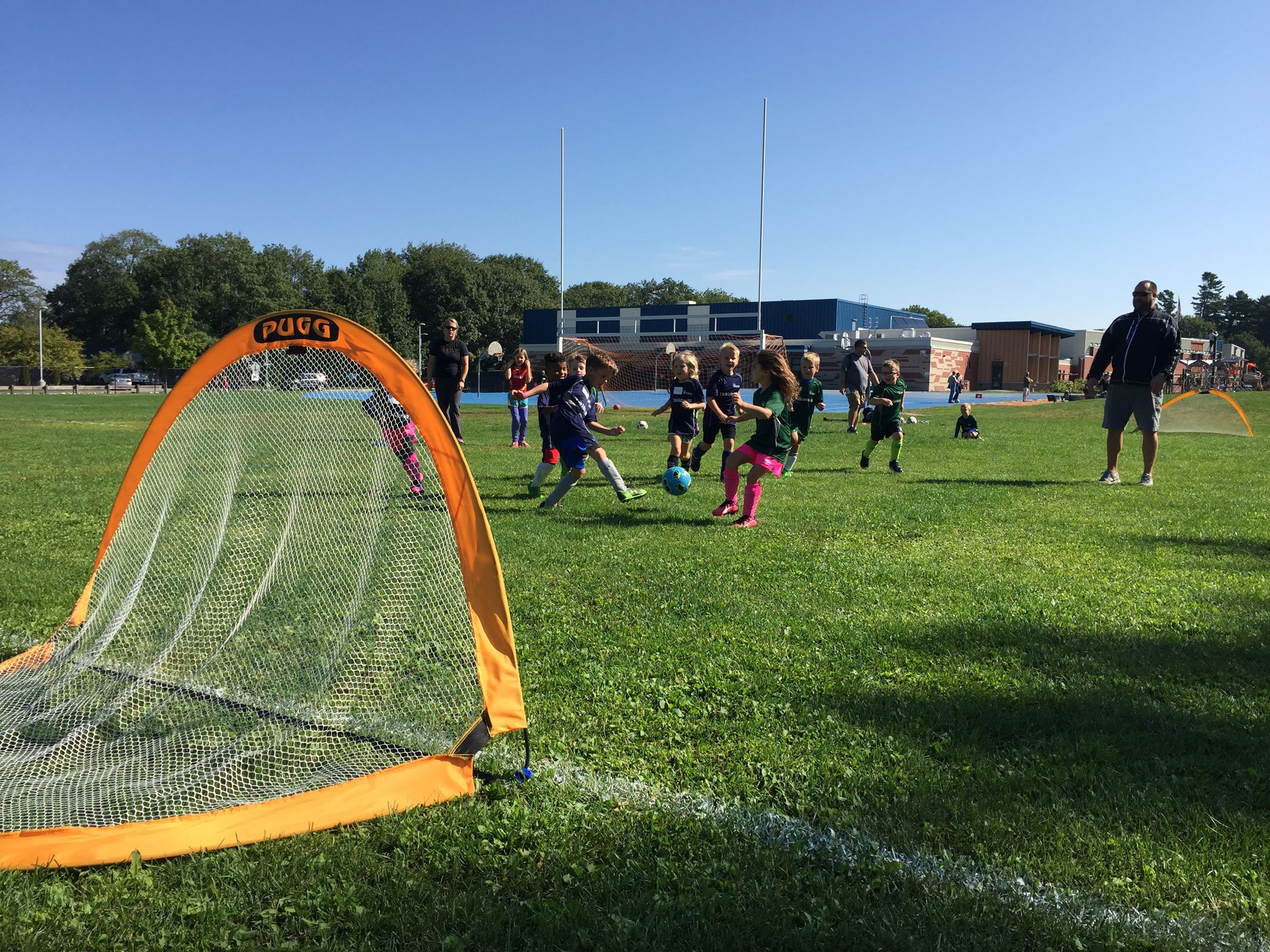 kindergarten soccer behind goal